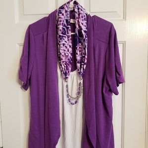 Kim Roger's Purple Knit Layered Top with Scarf